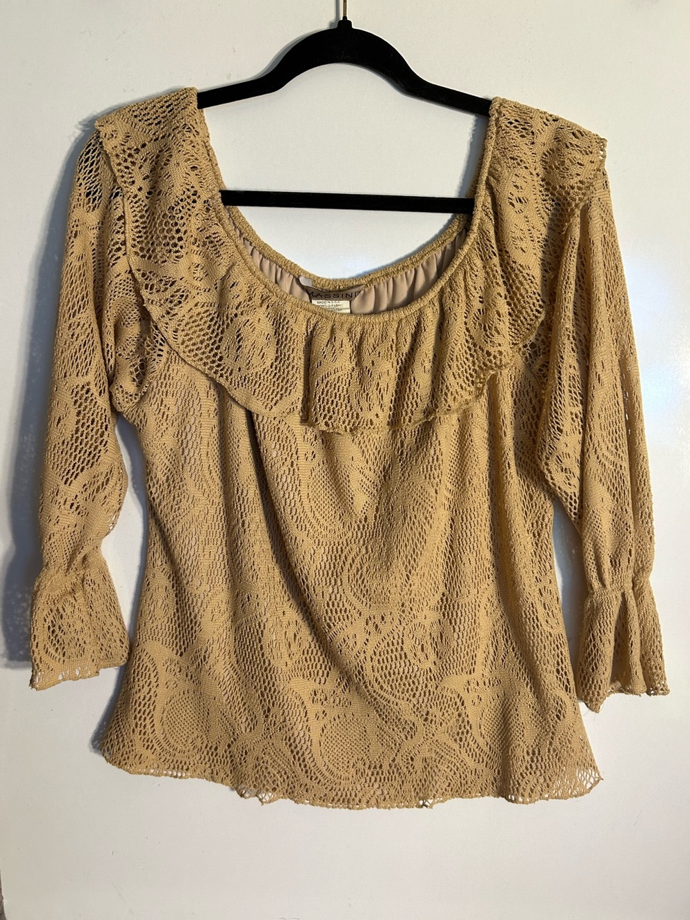 MASSINI VINTAGE USA MADE GOLD MUSTARD KNIT BOHO PULLOVER TOP WOMEN’S MEDIUM